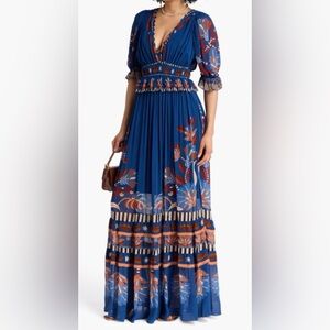 FARM RIO Gathered printed georgette maxi dress XS $618 Rt